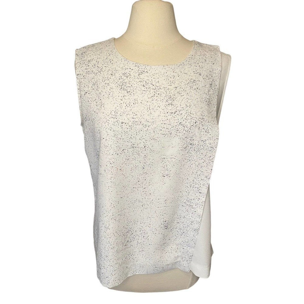 Willi Smith Blouse Womens Large White Sleeveless Overlay Black Splatter Design